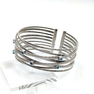 Macy's Sterling Silver 925 Swiss Blue Topaz Multi-Row Cuff Bracelet
